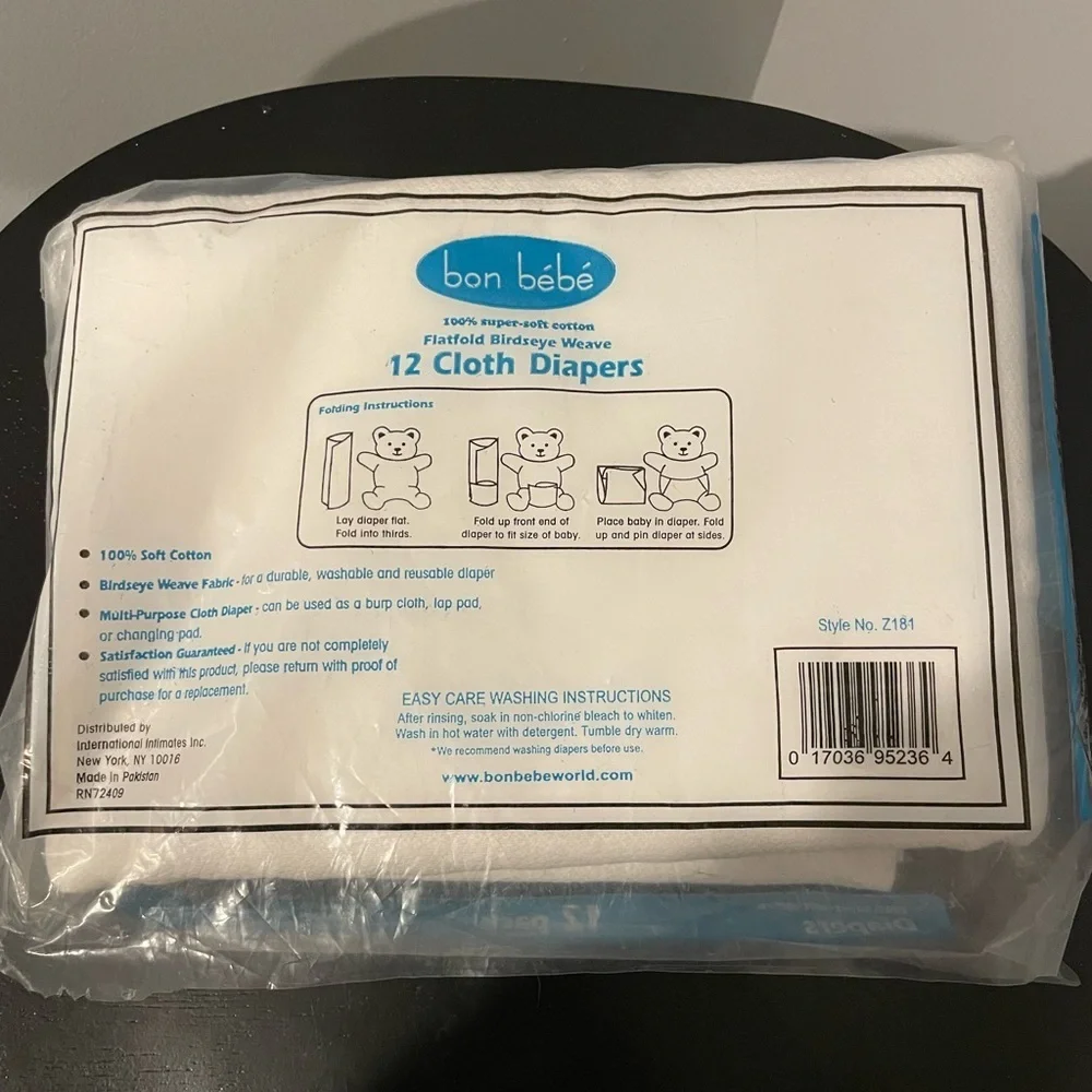 Bon Bébé White Flatfold Birdseye Weave Diapers 6 pack. New.